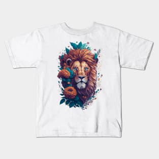 Vintage Lion Head with Flowers Splash Kids T-Shirt